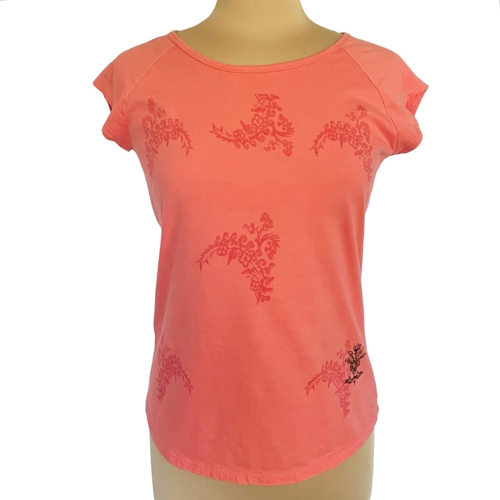 Eddie Bauer Organic Cotton Coral Pink Floral Print Raglan T-Shirt Womens Medium